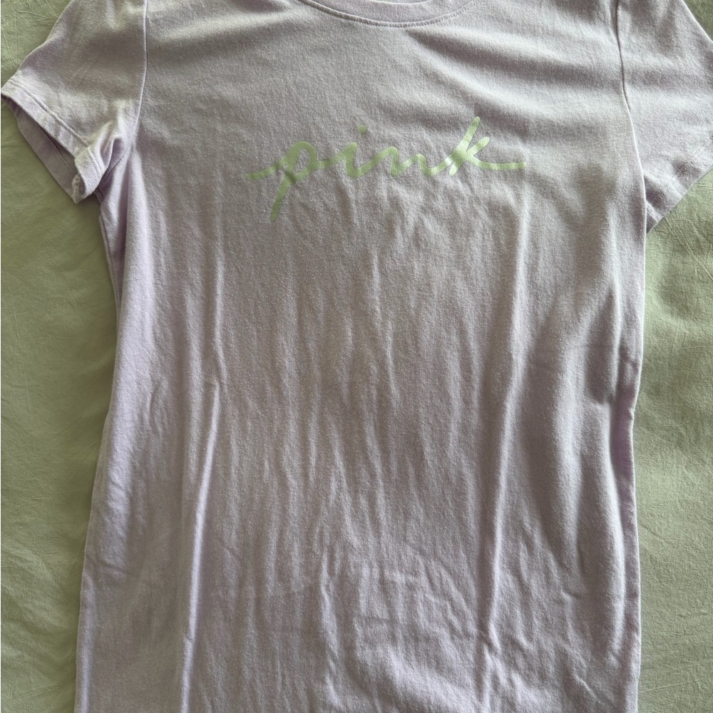 PINK Victoria's Secret Lavender Tee with Silver Text